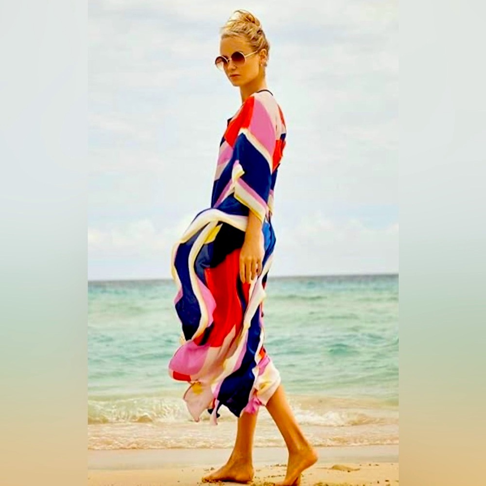 Women’s Kaftan Colorful Dress with Short Sleeves. One Side Fits All
